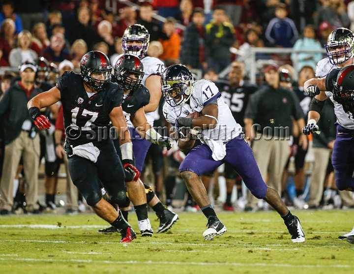 2013Stanford-Wash-069.JPG - Oct. 5, 2013; Stanford, CA, USA; Washington Huskies quarterback Keith Price (17)  rushes for 6 yards in the fourth quarter before being tackled by A.J. Tarpley (17) against the Stanford Cardinal at  Stanford Stadium. Stanford defeated Washington 31-28.